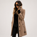 Beatrice Hammond | Women's Trench Coat in Camel – Stand Collar Statement Outerwear