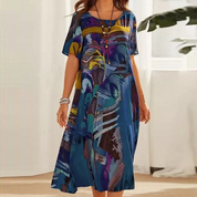 Lydia Sanderson | Women's Abstract Print Midi Dress with Short Sleeves