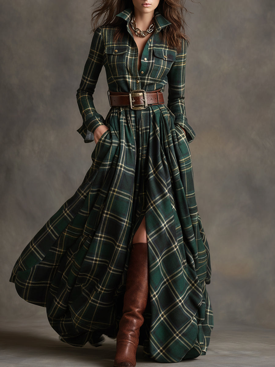 Georgina Thornton | Robe-chemise longue à carreaux tartan avec ceinture