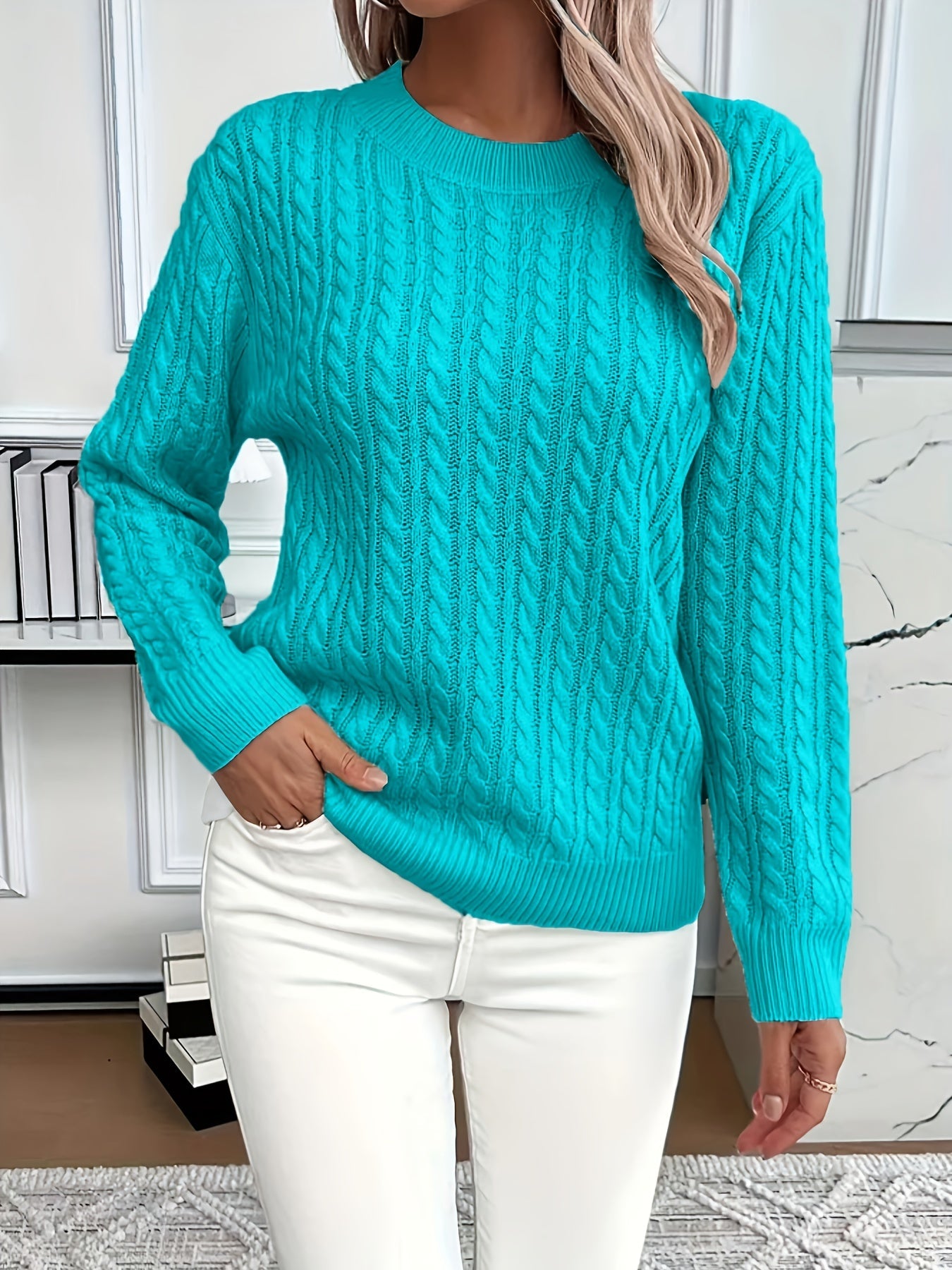 Lorelei Clarke | Pull à col rond en maille torsadée couleur menthe