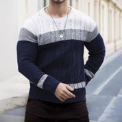 Alfred Kendall | Colour-Block Cable Knit Crew Neck Jumper