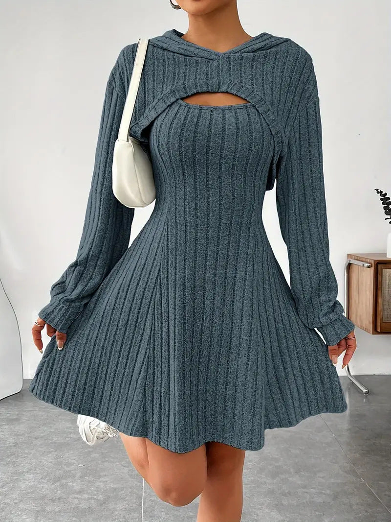 Emily Jones | Hooded Ribbed Knit Mini Dress Set