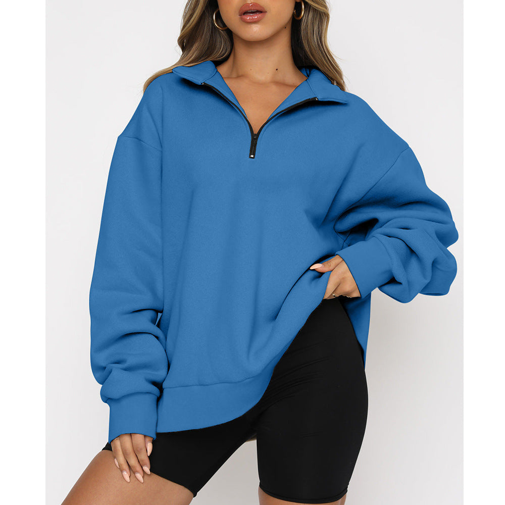 Harriet Fenwick | Oversized Blue Zip-Neck Sweatshirt