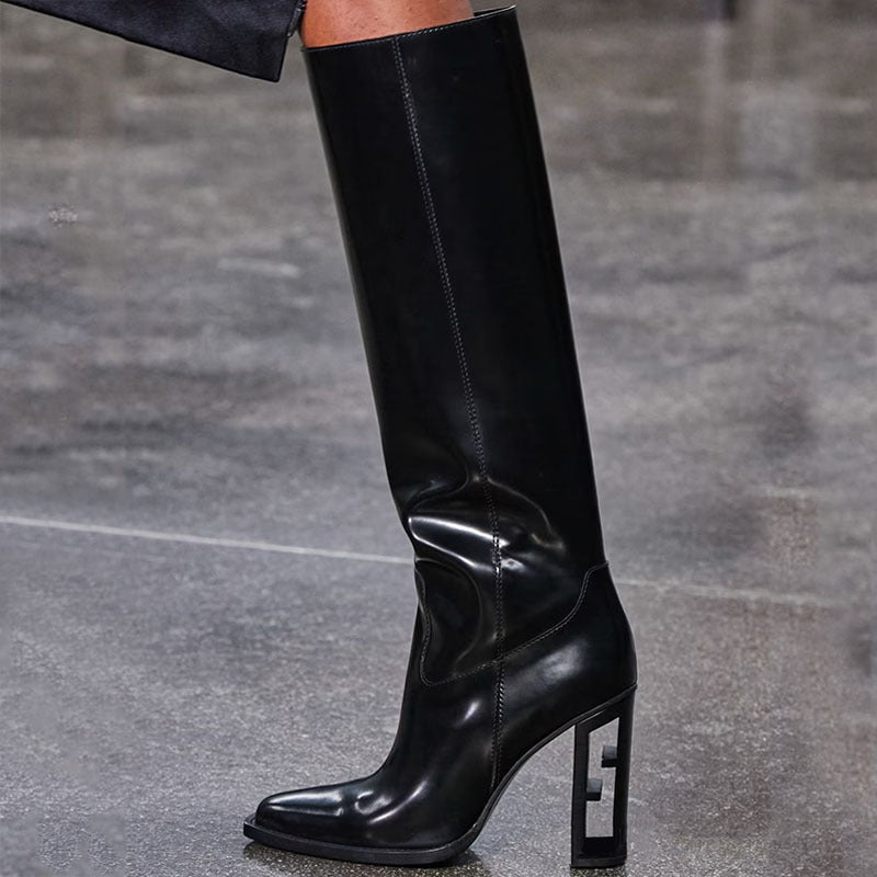 Cecily Vert | Bottes montantes à bout carré et talon épais