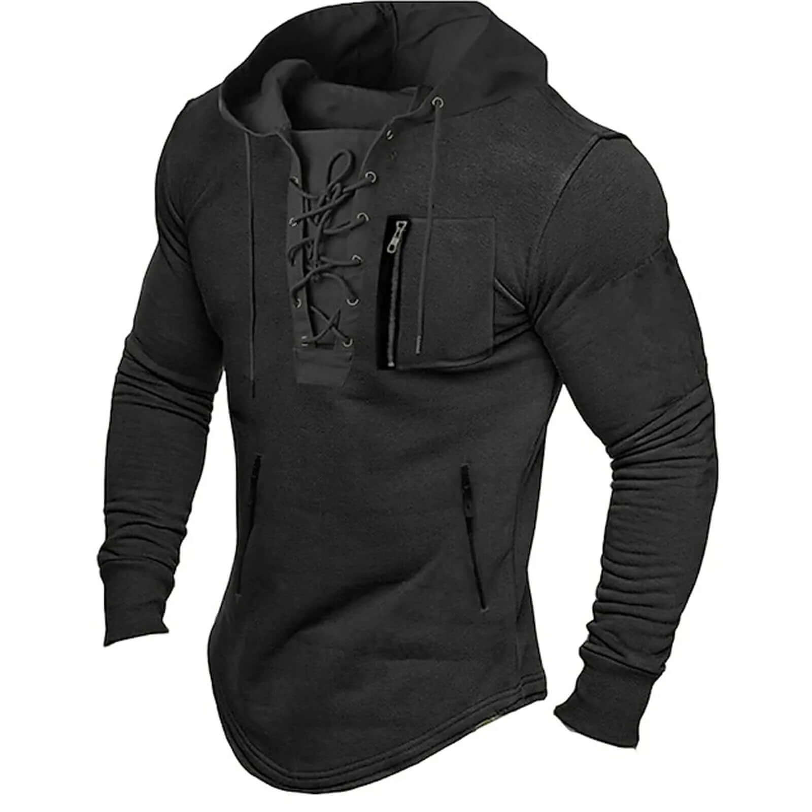 Miles Sutcliffe | Vintage Lace-Up Hoodie With Zip Pocket