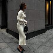 Penelope Green | Ribbed Knit Collared Midi Dress