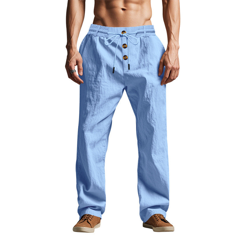 Fletcher Brown | Men's Linen-Blend Beach Trousers with Drawstring Waist
