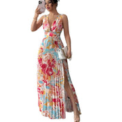 Victoria Beckwith | Robe longue plissée à fleurs et décolleté en V profond