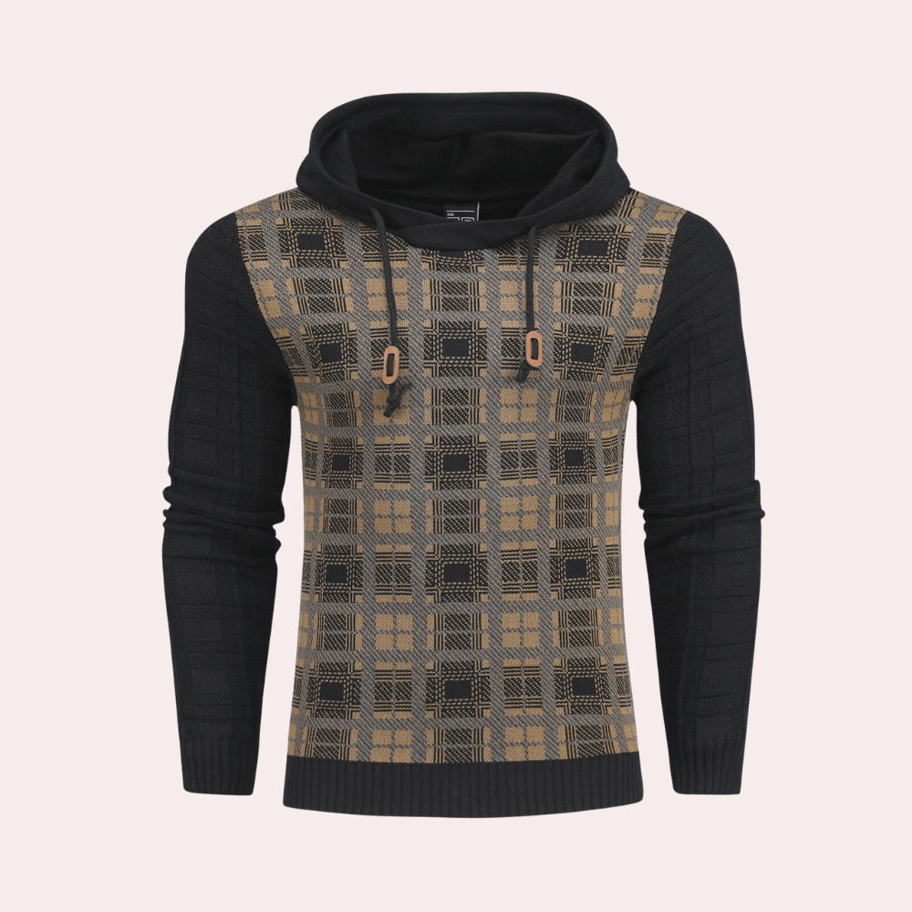 Barnaby Hollis | Checkered Knit Hoodie With Drawstring Hood