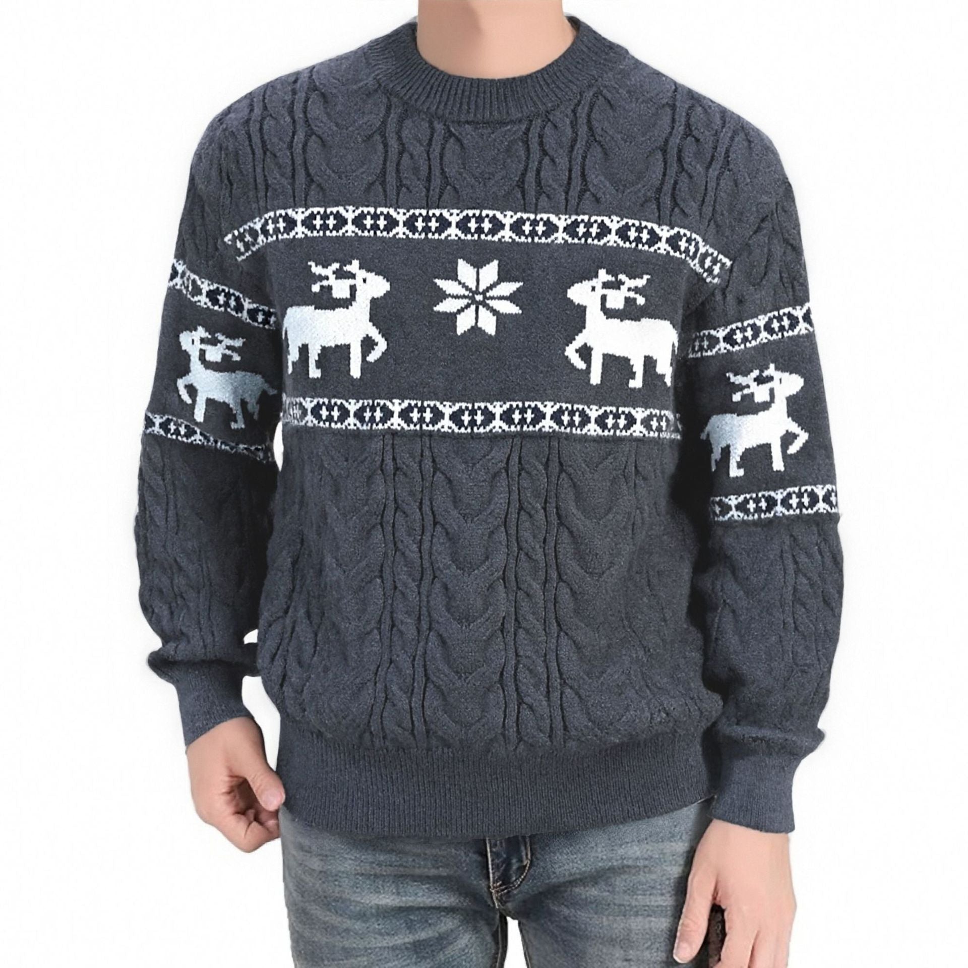 Frost Buck | Pull de Noël à motif jacquard cerf rouge pour hommes