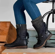 Tabitha Reynolds | Bottes d’hiver violettes à lacets et poignets en maille tricotée