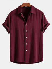Theo Calder | Men's Linen Blend Short Sleeve Shirt in Rich Terracotta