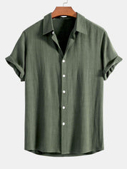 Theo Calder | Men's Linen Blend Short Sleeve Shirt in Rich Terracotta