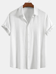 Theo Calder | Men's Linen Blend Short Sleeve Shirt in Rich Terracotta