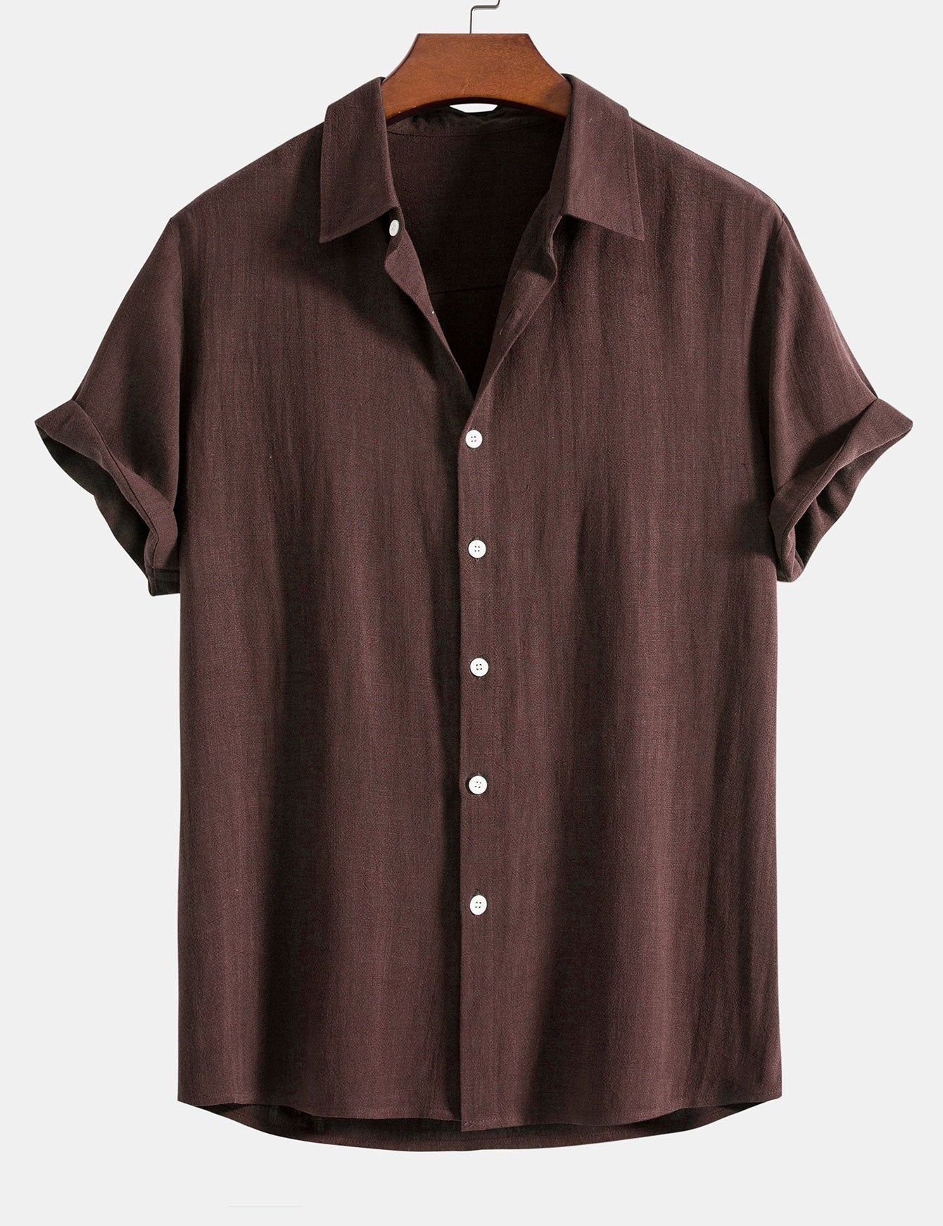 Theo Calder | Men's Linen Blend Short Sleeve Shirt in Rich Terracotta