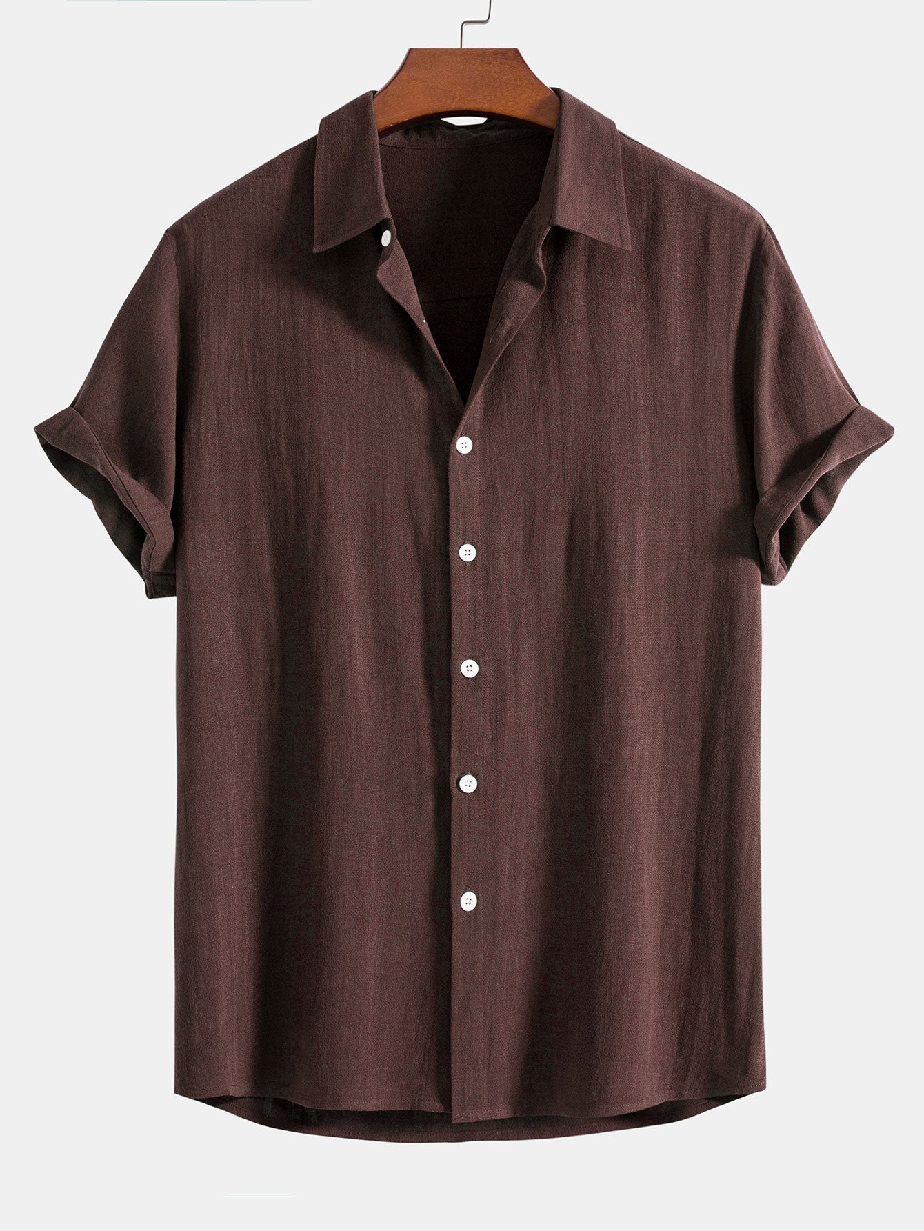 Theo Calder | Men's Linen Blend Short Sleeve Shirt in Rich Terracotta