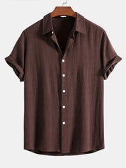 Theo Calder | Men's Linen Blend Short Sleeve Shirt in Rich Terracotta