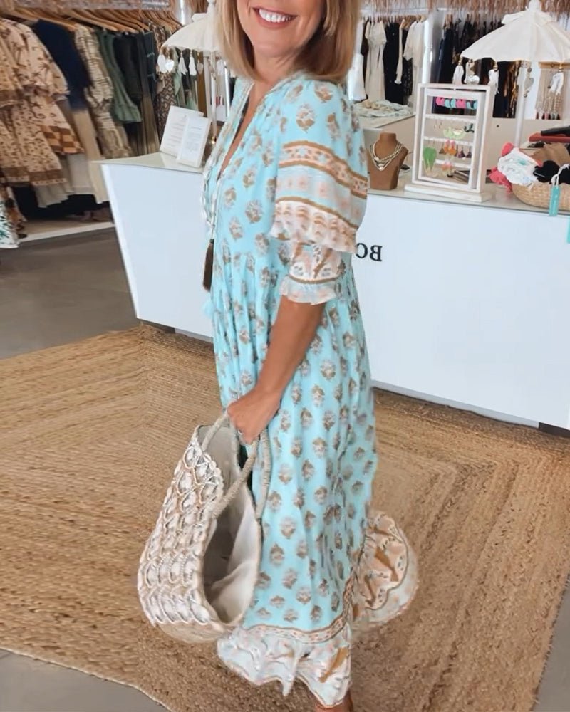 Poppy Baker | Kvetinové midi šaty s výstrihom do V v boho štýle