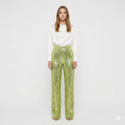 Phoebe Griffiths | Lime Sequin Wide-Leg Party Trousers