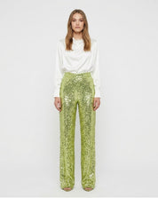Phoebe Griffiths | Lime Sequin Wide-Leg Party Trousers