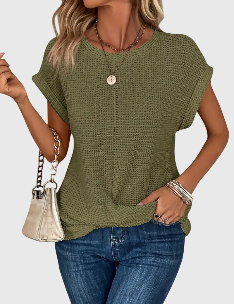 Marina Ashcombe | Waffle Knit Blouse With Crew Neck