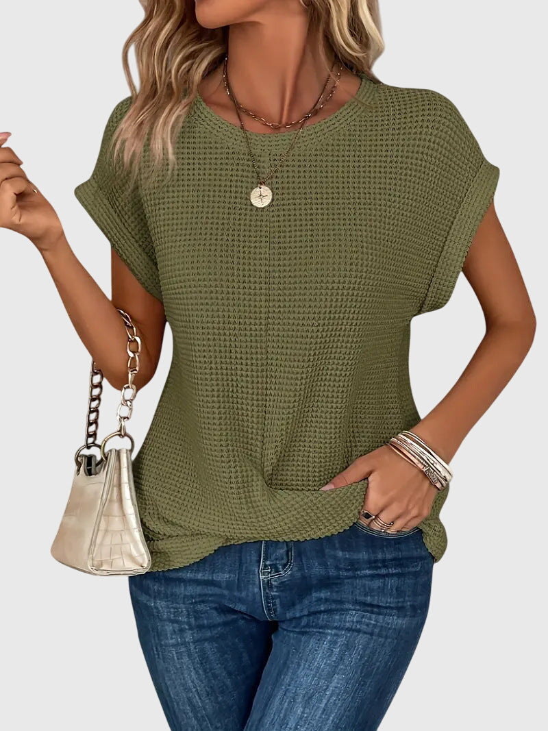Marina Ashcombe | Waffle Knit Blouse With Crew Neck