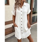 Priya Ashworth | Button-Through Cotton Gauze Shirt Dress with Pockets