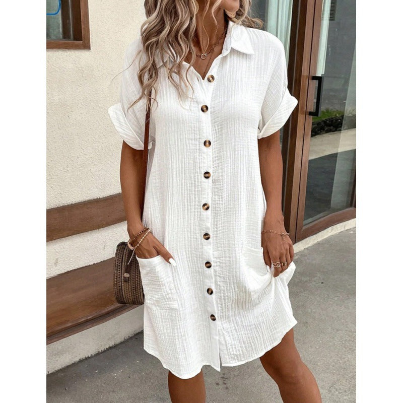 Priya Ashworth | Button-Through Cotton Gauze Shirt Dress with Pockets