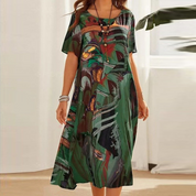 Lydia Sanderson | Women's Abstract Print Midi Dress with Short Sleeves