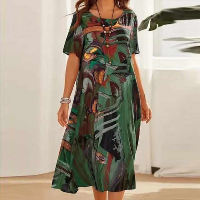 Lydia Sanderson | Women's Abstract Print Midi Dress with Short Sleeves