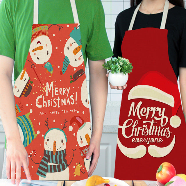 Tablier de Noël rouge imprimé avec bonhomme de neige Snowy Cheer