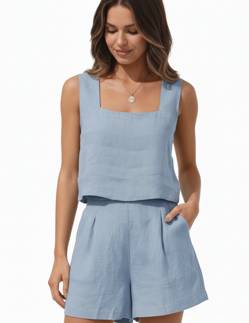 Sabrina Moreau | Linen Two-Piece Set – Sand Beige Coord