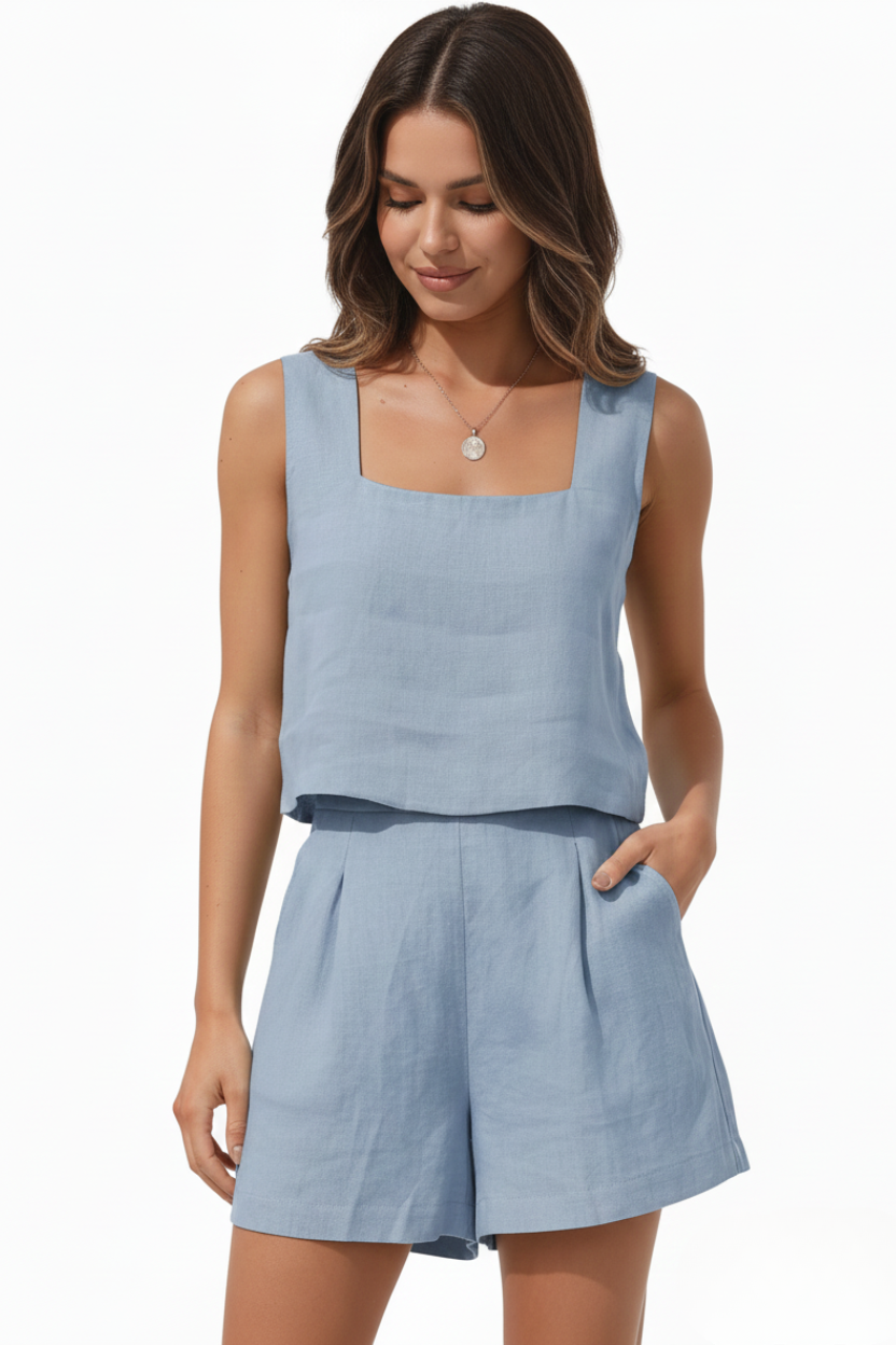 Sabrina Moreau | Linen Two-Piece Set – Sand Beige Coord