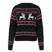 Winter Fawn | Pull de Noël à motif jacquard cerf noir pour femmes
