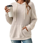 Clara Ashgrove | Ribbed Knit Hoodie With Drawstring Hood For Women