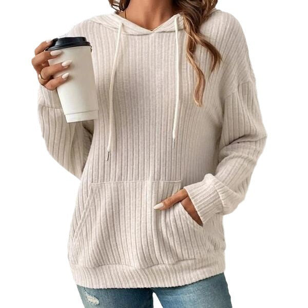 Clara Ashgrove | Ribbed Knit Hoodie With Drawstring Hood For Women