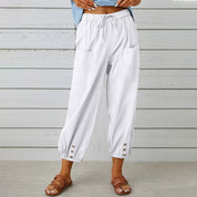 Paloma Delgado | Relaxed Drawstring Cropped Trousers with Button Hem