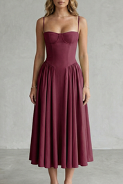 Eleanor Whitfield | Sage Green Corset Midi Dress – Structured Pleated
