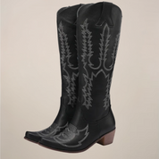 Cecily Drummond | Embroidered Knee-High Cowboy Boots in Black