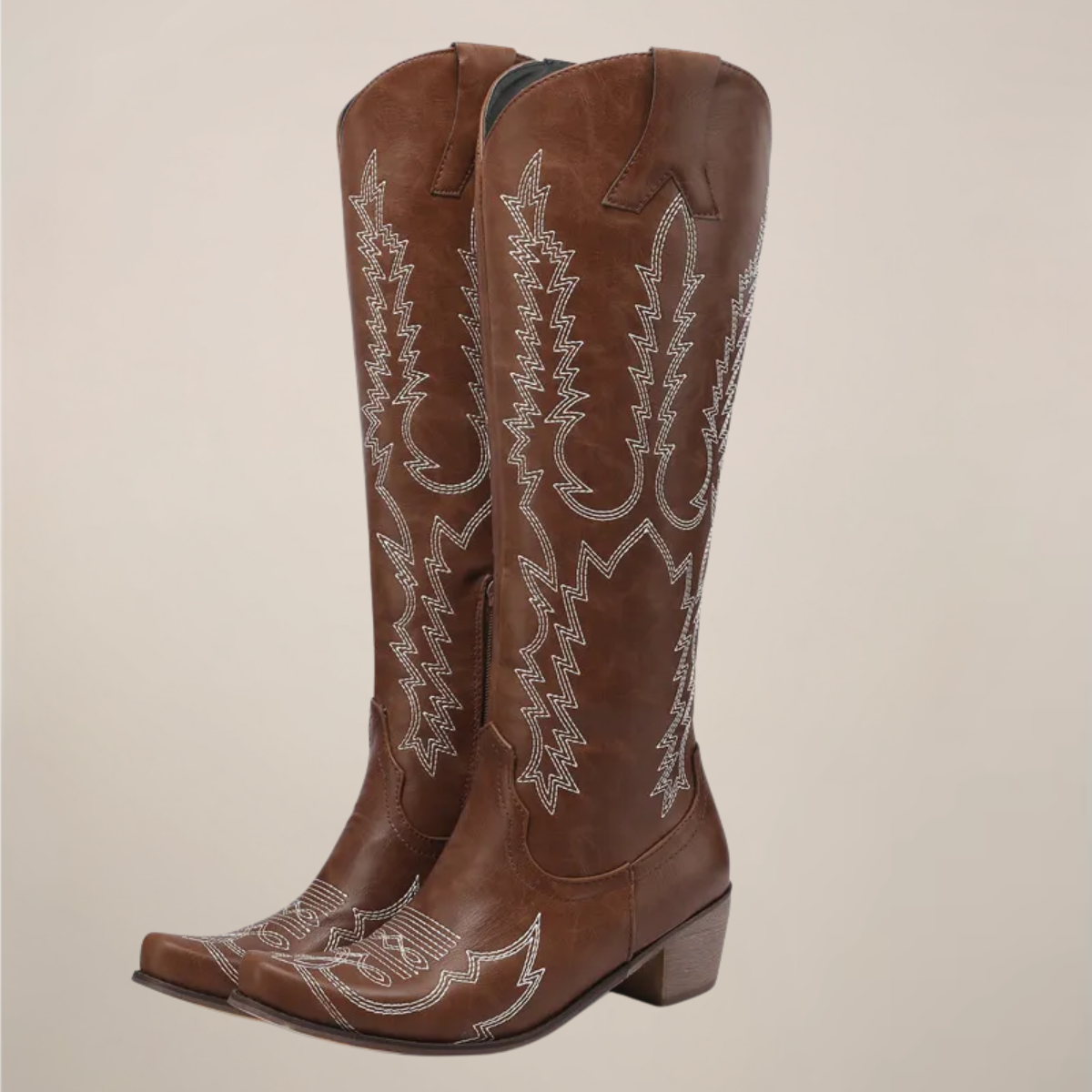 Cecily Drummond | Embroidered Knee-High Cowboy Boots in Black