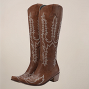 Cecily Drummond | Embroidered Knee-High Cowboy Boots in Black