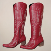 Cecily Drummond | Embroidered Knee-High Cowboy Boots in Black