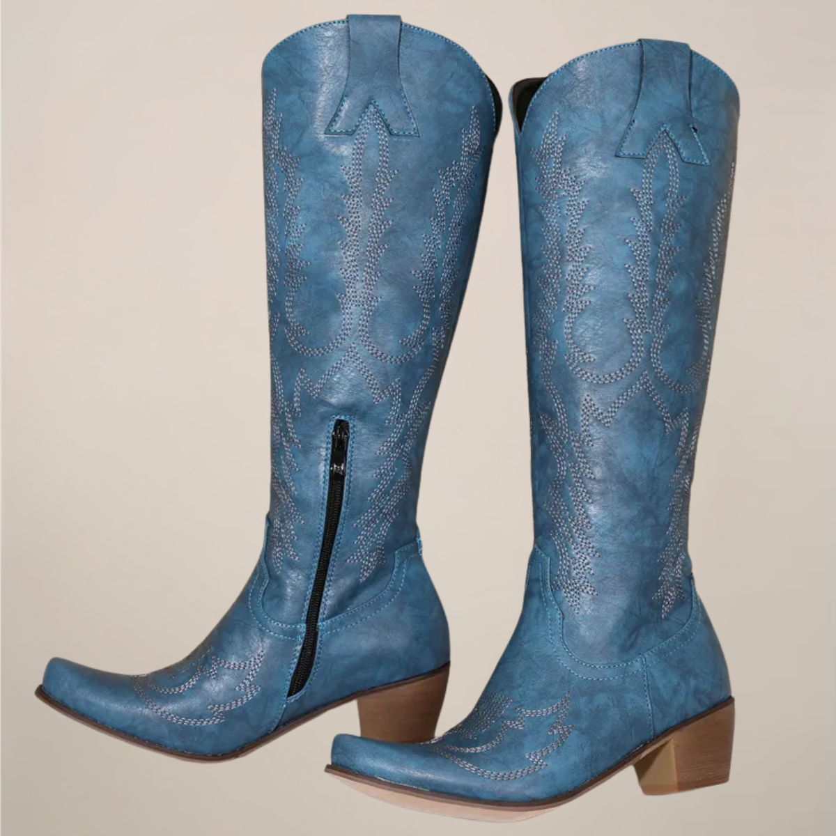 Cecily Drummond | Embroidered Knee-High Cowboy Boots in Black
