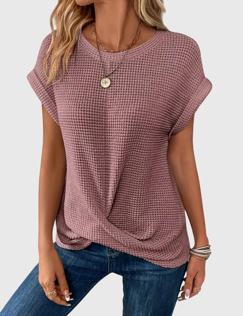 Marina Ashcombe | Waffle Knit Blouse With Crew Neck