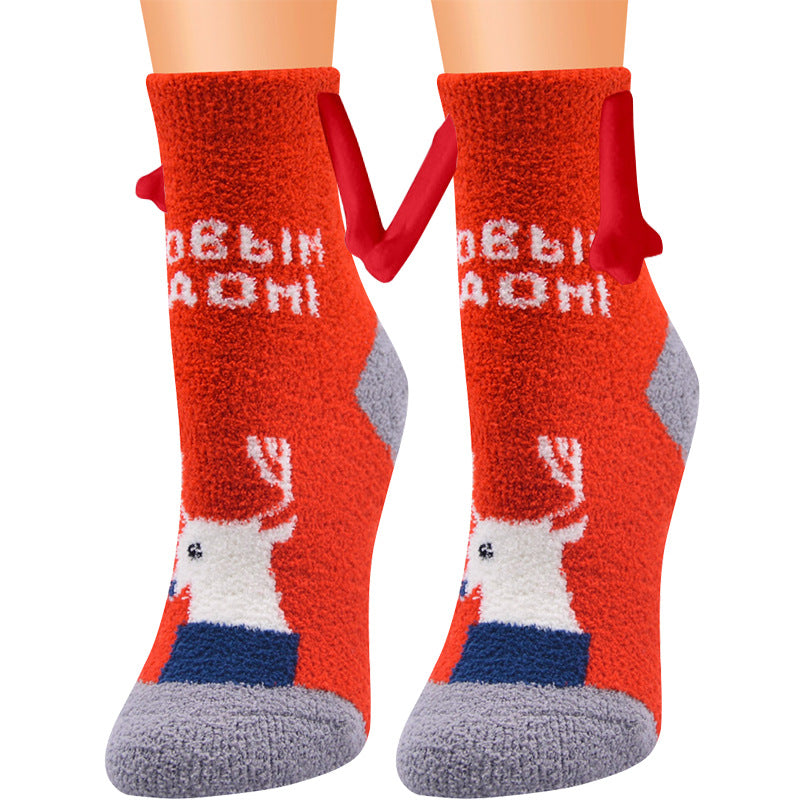 Toasty Toes | Czerwone świąteczne skarpetki damskie z nadrukiem Świętego Mikołaja