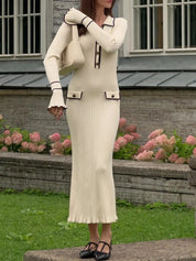 Penelope Green | Ribbed Knit Collared Midi Dress