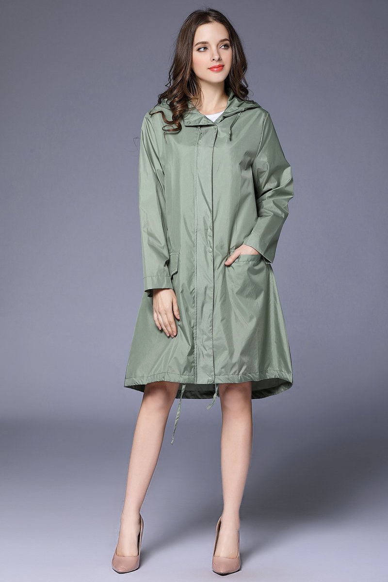 Victoria Wood | Drawstring Hem Hooded Raincoat in Navy
