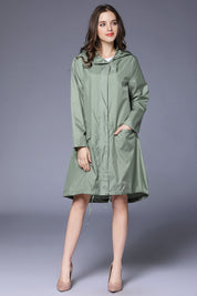 Victoria Wood | Drawstring Hem Hooded Raincoat in Navy
