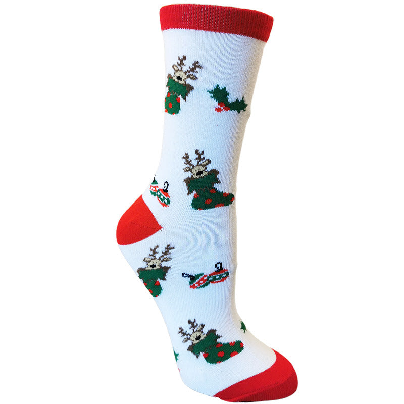 Merry Stride | Chaussettes de Noël rouges à visage de renne pour femmes
