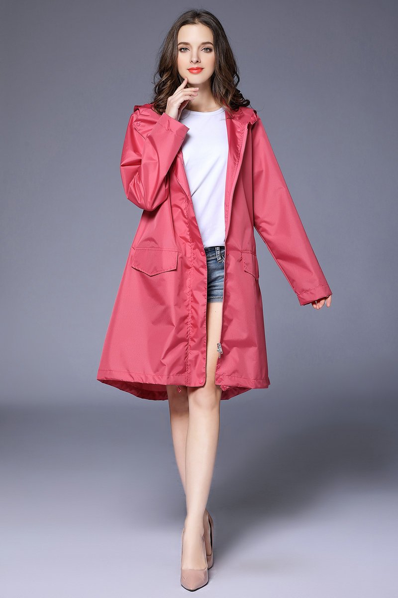 Victoria Wood | Drawstring Hem Hooded Raincoat in Navy